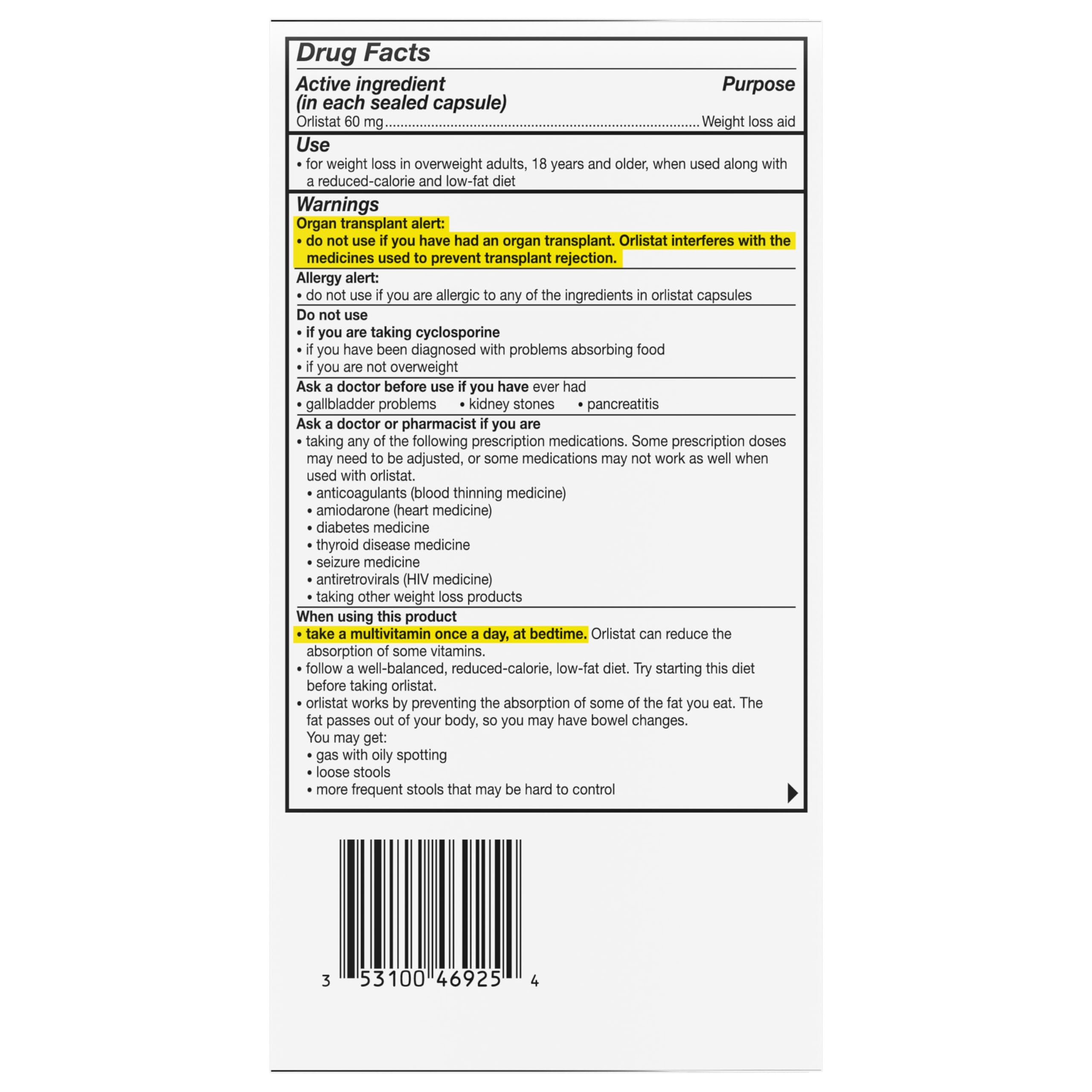 alli Weight Loss Diet Pills, Orlistat 60 mg Capsules, Non Prescription Weight Loss Aid, 120 Count Refill Pack (46925) — Amazon image 12