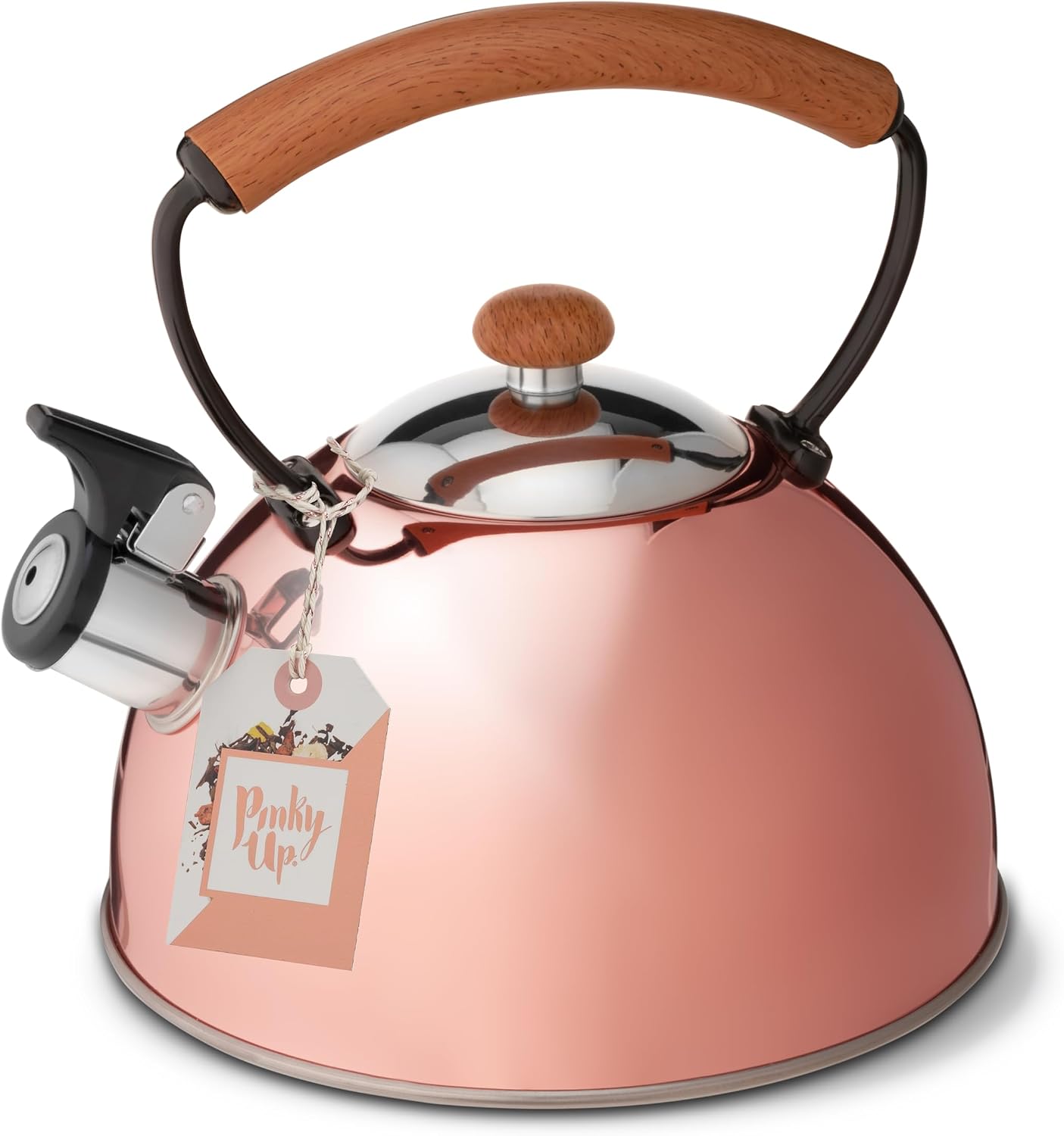 Pinky Up Hadley Stainless Steel Tea Kettle for Stovetop, Whistling Teapot, Ergonomic Handle, Fast Heating, Compatible with Gas, Electric, and Induction Stoves, 70 oz, Rose Gold