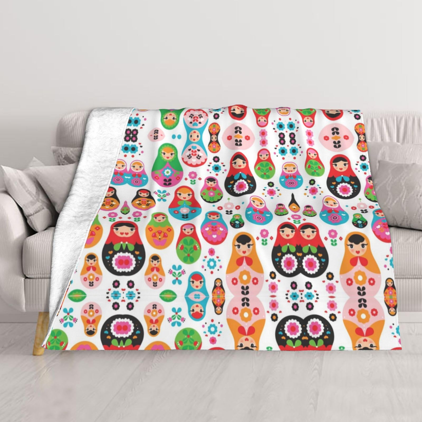 Couverture Matryoshka en flanelle 152x127 cm pour lit et canapé d'enfant