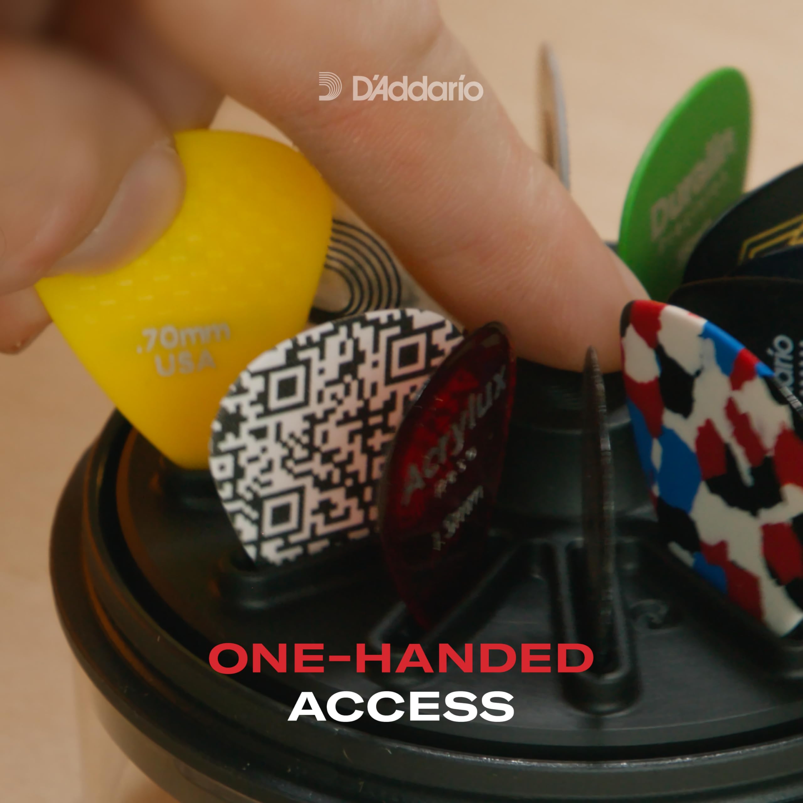 D'Addario Porta plettri 360, custodia per fino a 12 plettri, coperchio trasparente, regalo per musicisti