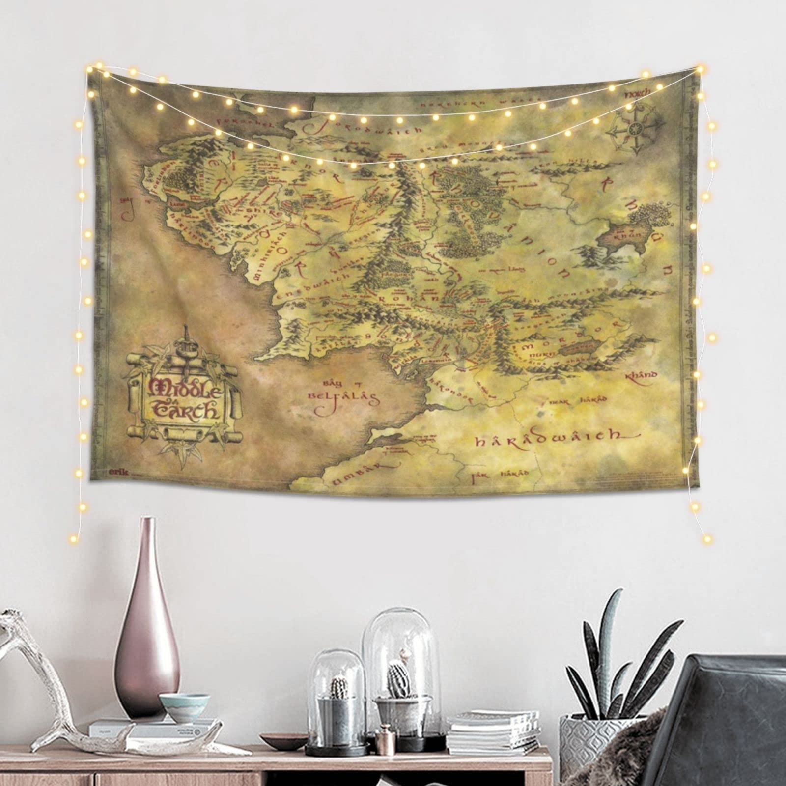 ZaKhs Middle Earth Map Print Tapestry Wall Hanging Fashion Wall Tapestry Cute Wall Decor for Bedroom Living Room 152x102cm
