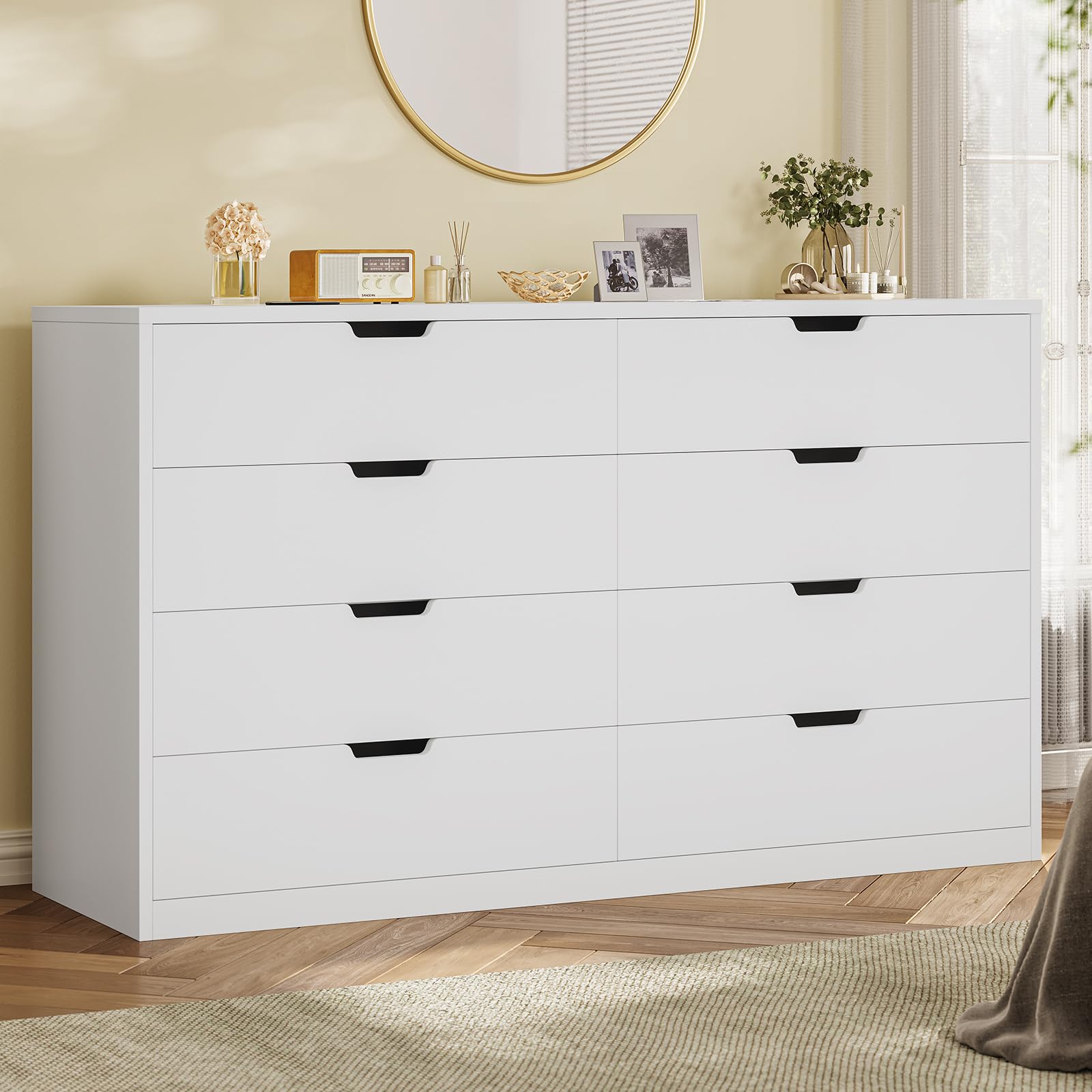 BTHFST 8 Drawers White Dresser for Bedroom, Modern Wood Chest of Drawers 8 Drawer Dresser with Large Capacity for Living Room, Closet, Hallway,