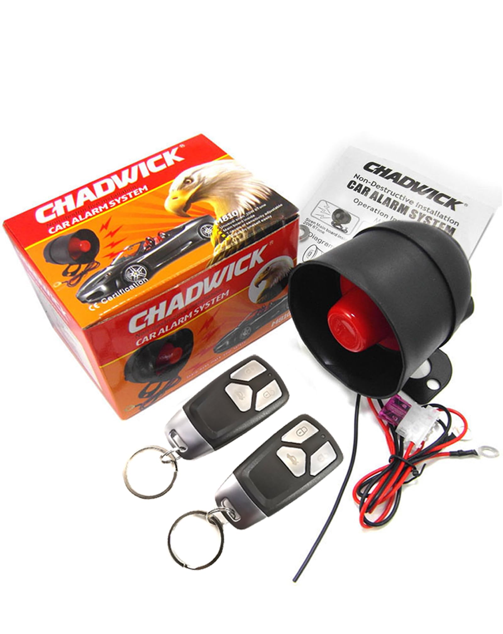 Alarma de sirena de bocina de coche para coche de 12 V CC, sistema de protección de seguridad universal con 2 controles remotos, dispositivo antirrobo, sensibilidad de 7 niveles, sin ajuste de rosca