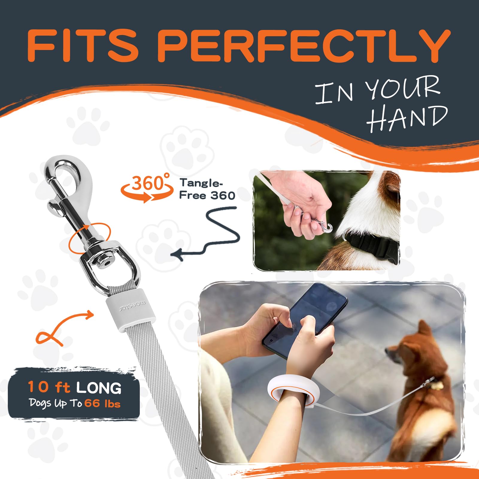 Einziehbare Hundeleine Hände Frei Hundeleine Ausziehbar 360° Tangle Free Rollleine mit Hundekotbeutel-Halter 3m/10ft für Mittlere Kleine Hunde(Orange)