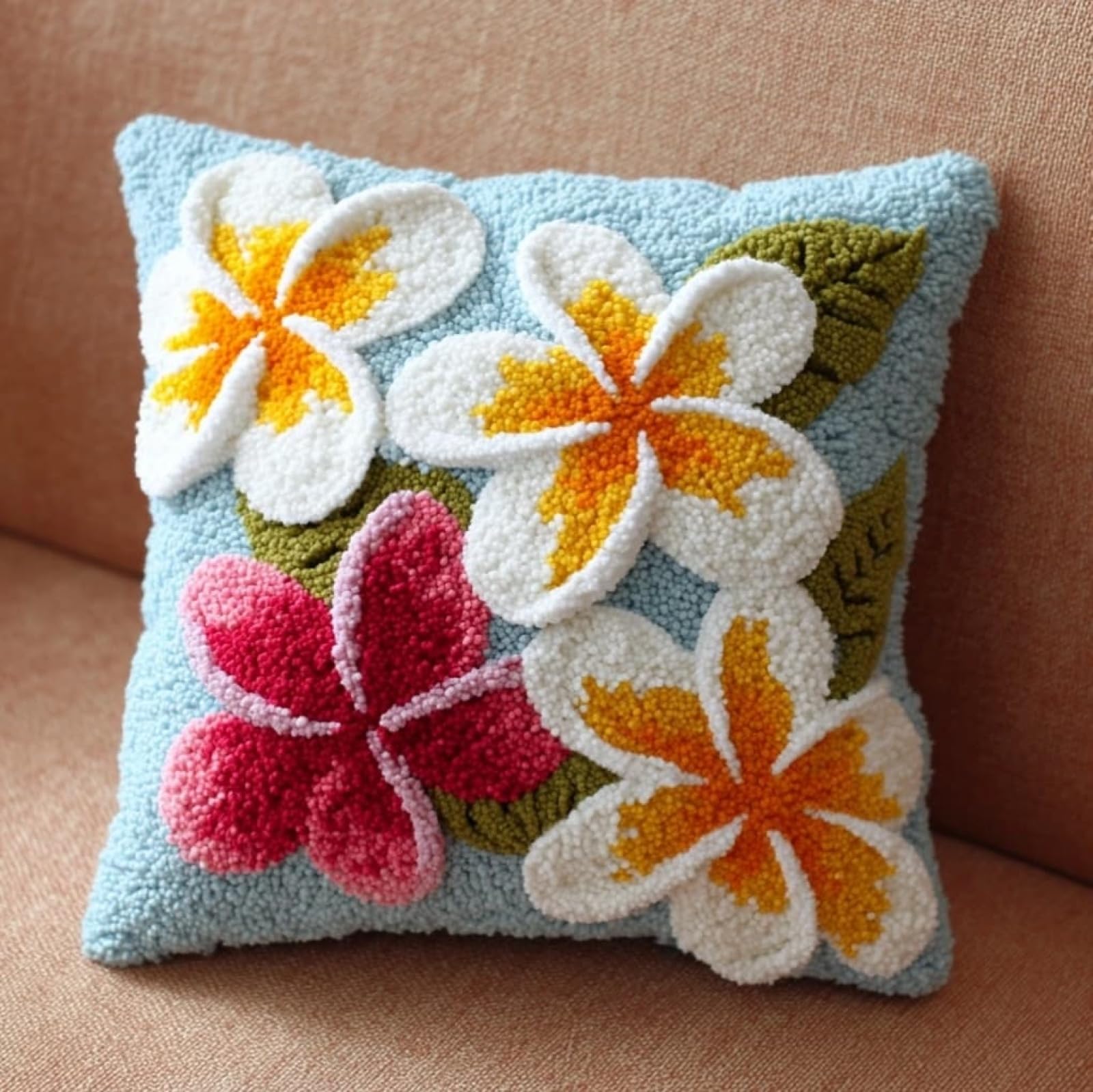 WallustrioaW Latch Hook Kits Pillowcase Embroidery Kit,Frangipani