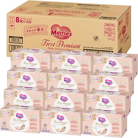 Amazon おしりふき やわらか厚手タイプ メリーズ ファーストプレミアムプ 54枚 2パック 12個 ケース品 メリーズ おしりふき