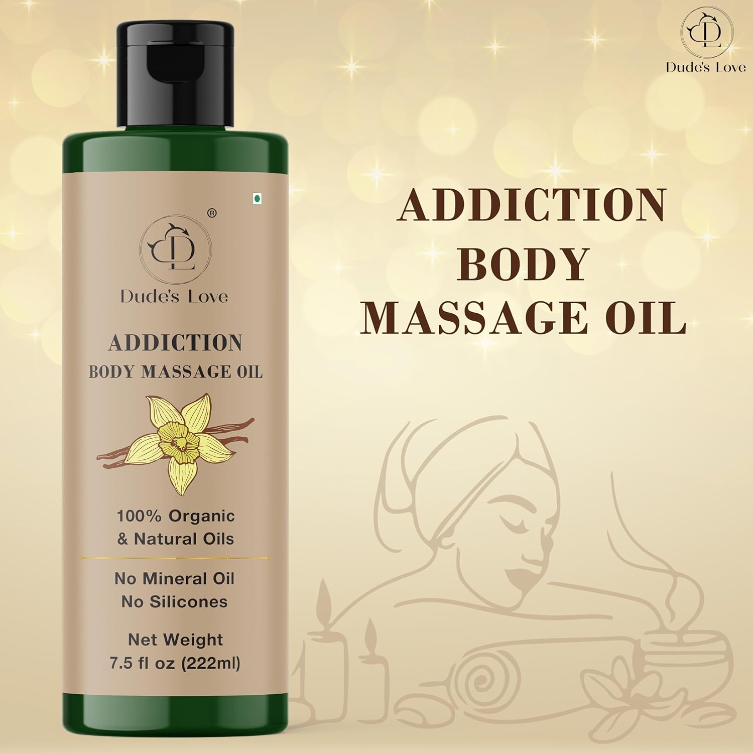 Addiction - Body Massage Oil – 100% Organic & Natural Oils | No Mineral Oil, No Silicones | 222ml (7.5 fl oz) - Image 2