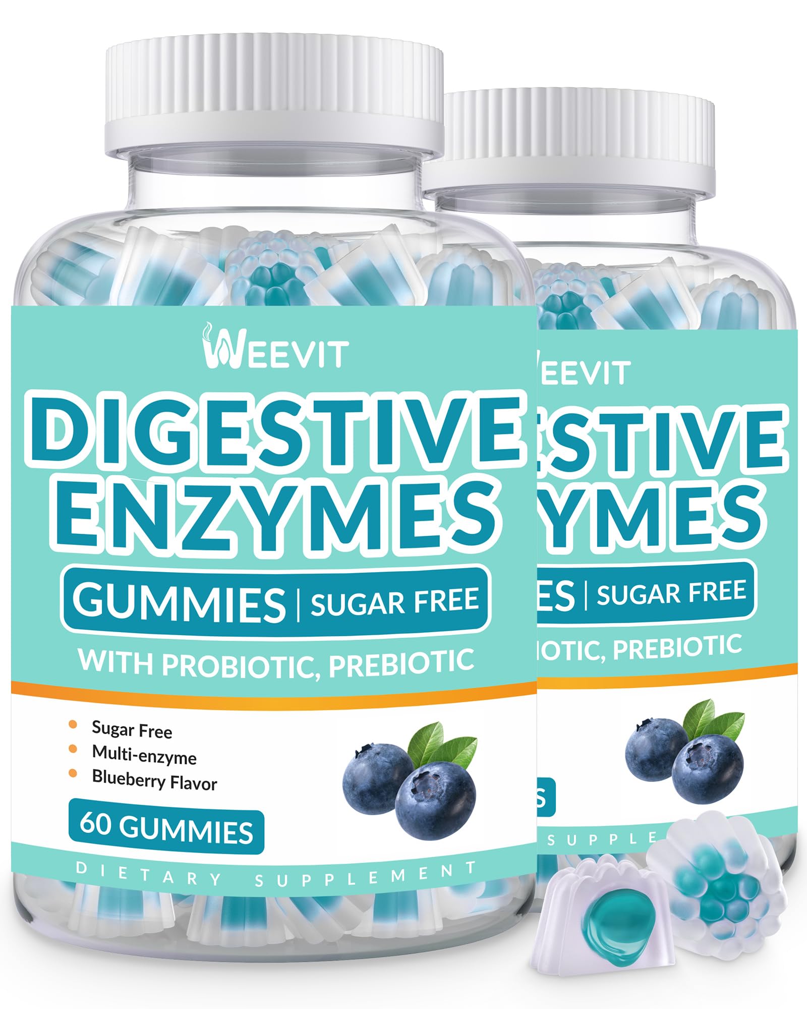 Digestive Enzymes Gummies, Chewable Digestive Enzymes for Women & Men with Probiotics & Prebiotics Blend, Sugar Free | Vegan