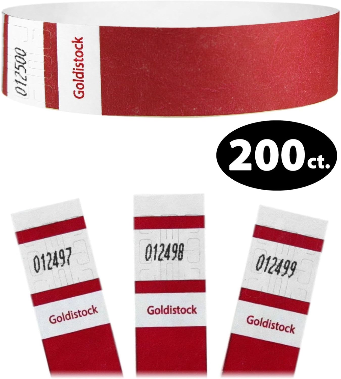 Heavier Tyvek Wristbands 7.5 Mil - Goldistock Select Series Deep Red 200 Count - ¾” Arm Bands - Paper-Like Party Armbands - Fan-Folded (Better Security) - Extra Durable Event Wrist Bands