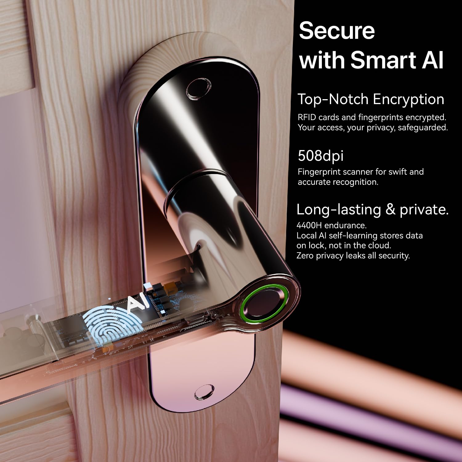 Blusafe Breeze - Pomo de puerta de entrada sin llave con huella dactilar, para el hogar, hotel, oficina, apartamento, dormitorio (placa larga Breeze (cromo satinado)