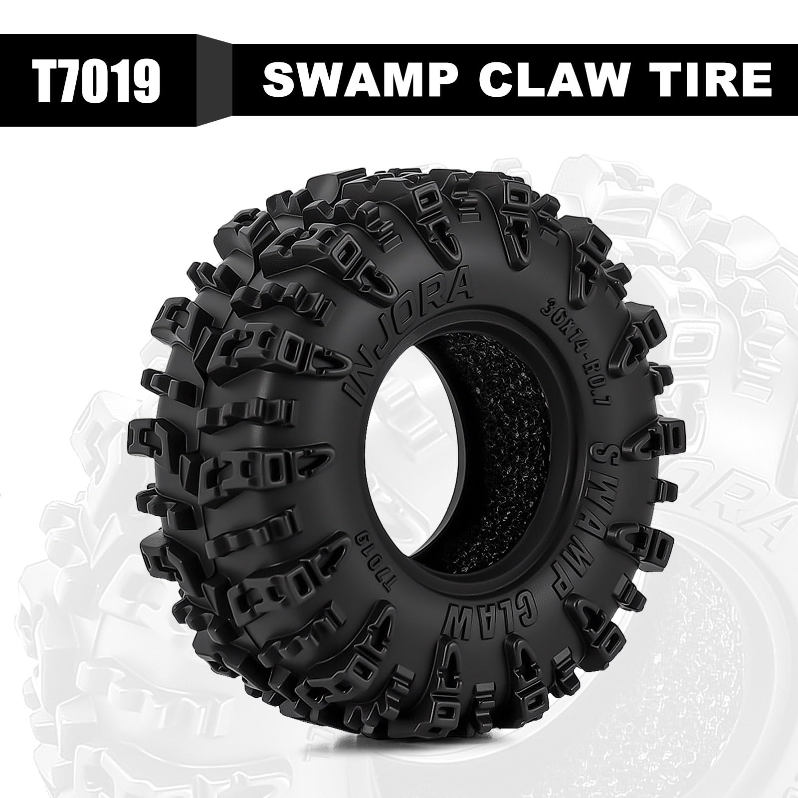 INJORA 0.7" Swamp Claw Tires 36 * 14mm for 1/30 Axial SCX30 (T7019), Black, 14/0.7-18 - Image 3