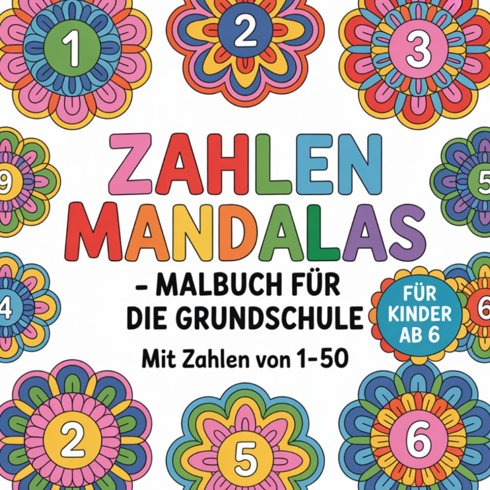 Zahlen Mandalas - Malbuch für die Grundschule - Für Kinder ab 6: Mit Zahlen von 1-50