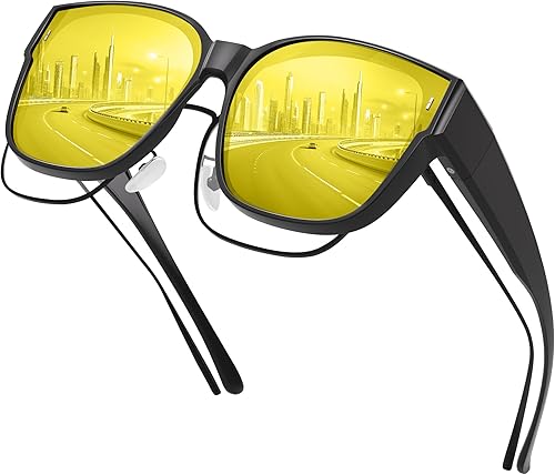 Lentes de conducción nocturna para hombres y mujeres, lentes de sol polarizados de visión nocturna amarilla antirreflejos, para conducir