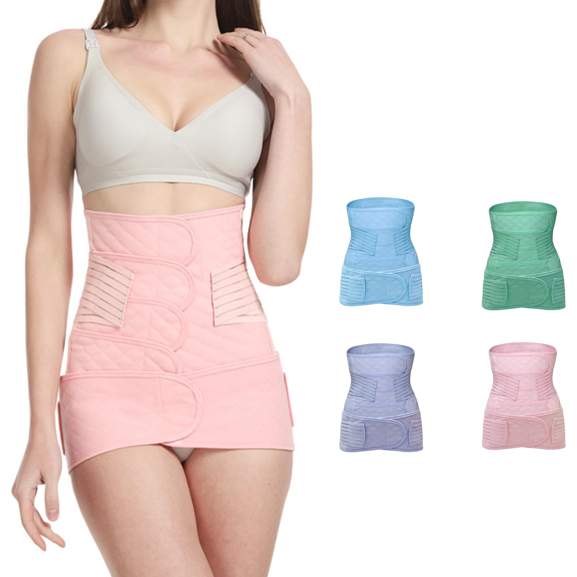 Juego de faja abdominal posparto 3 en 1 para postparto, 4 parches y cinturón pélvico para embarazo, soporte abdominal, recuperación y recuperación, cinturón de retorno, faja de abdomen por cesárea,