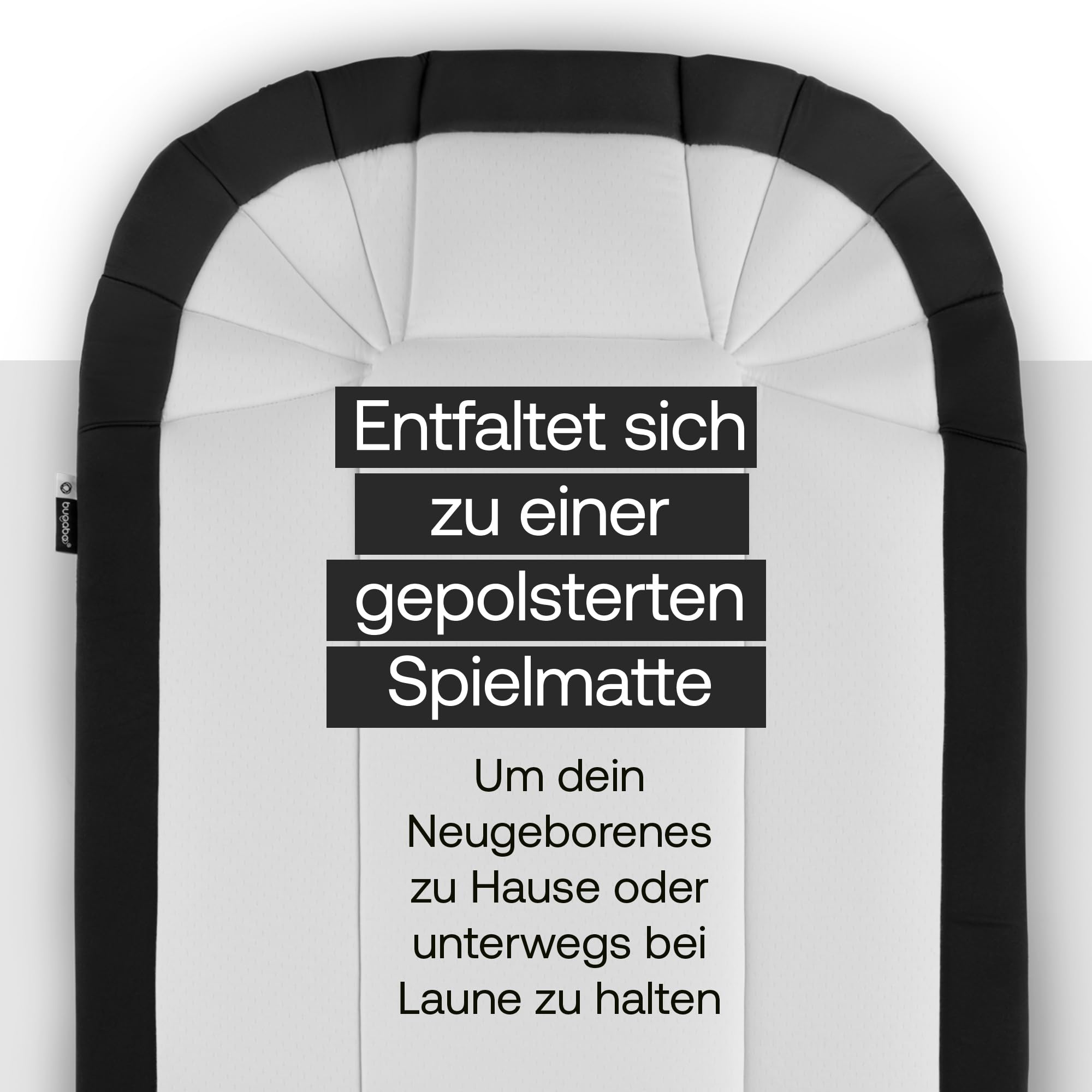 Bugaboo Babynest, tragbare Liegewanne mit Tragegurten | für alle Bugaboo Kinderwagen, entfalbar zu einer Baumwollmatratze & Spielmatte, flache Liegeeinheit ab Geburt Heritage Black