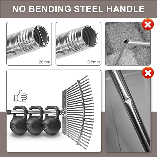 Miniatura 3 de KeFanta Rastrillo para hojas de jardín, rastrillo para hojas, resistente, 25 dientes de metal de 18.5 pulgadas de ancho, rastrillos ajustables de