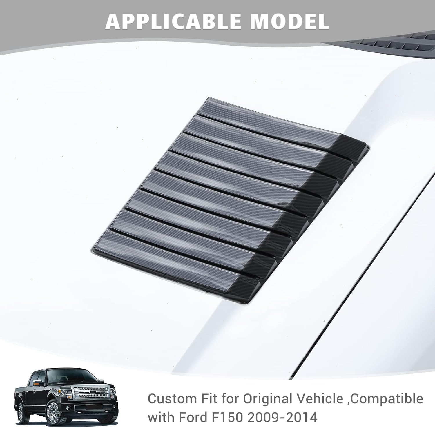 Jimen Compatible with Ford F150 Raptor 2009-2014, 2PCS Hood Scoop Air Vent Cover Trim (Carbon Fiber)