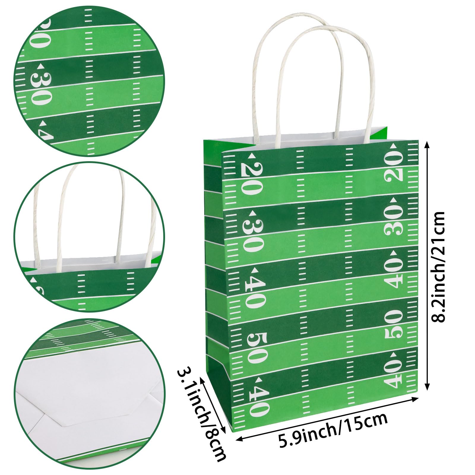Hxezoc 12 Pieces Football Gift Bags with Handle, Football Field Paper Treat Candy Bag Sport Favor Bags for Football Theme Birthday Party Decoration Supplies