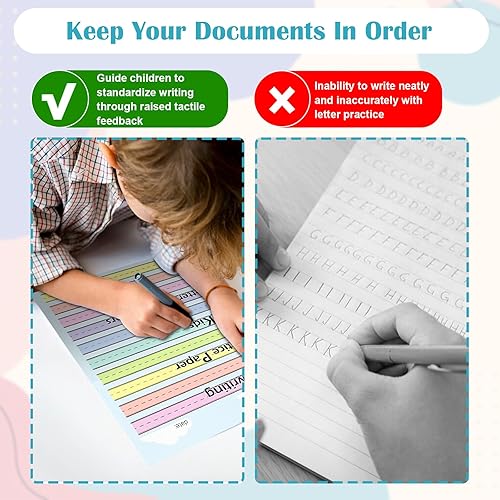 Miniatura 4 de 100 hojas de papel de línea elevada multicolor para práctica de escritura a mano, papel de escritura de jardín de infantes con rayas anchas, doble