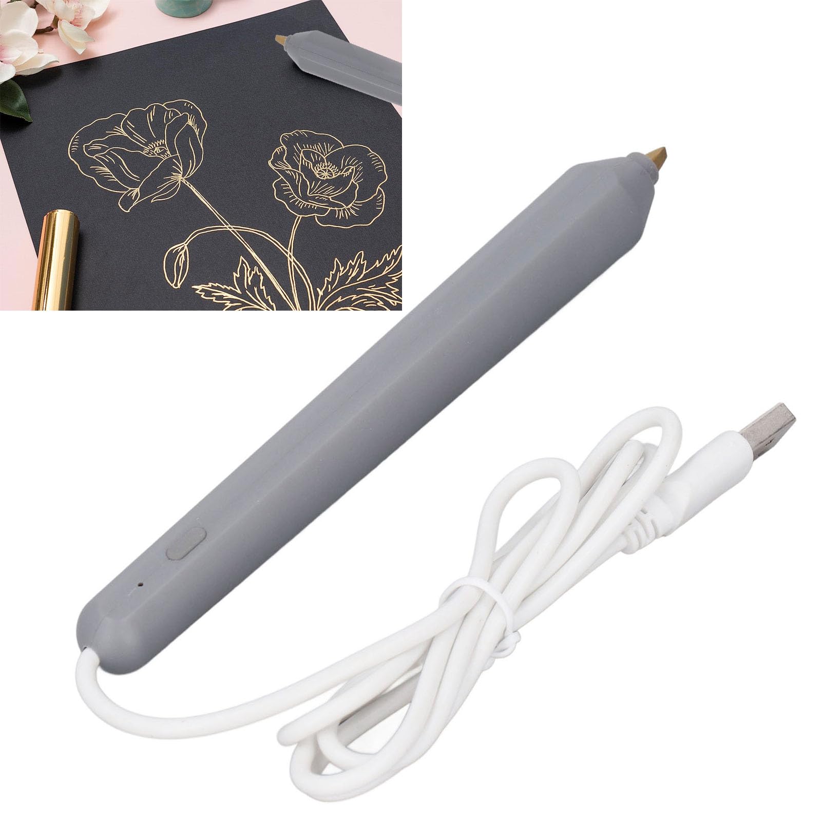 Hot Foil Stamping Pen USB Handheld Lightweight Embossing Stamping Pen with Unique Tip Remover, Small Size and ABS Material for Crafts, Stationery, Gifts