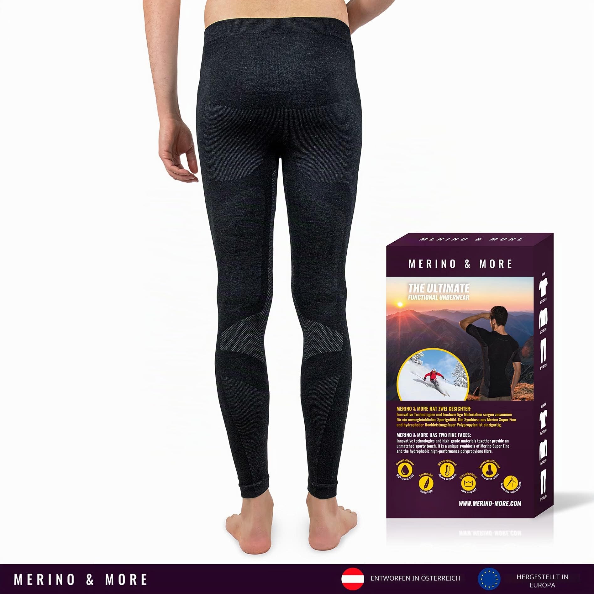 Merino & More Merino Unterhose Herren - Funktionsunterwäsche Merinowolle - lang