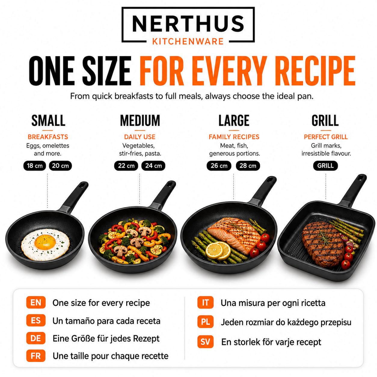 Nerthus FIH 1686 zestaw patelni z odlewanego aluminium Ø 20–24–28 cm + patelnia grillowa powłoka nieprzywierająca Quantanium do indukcji gazu i płyty ceramicznej