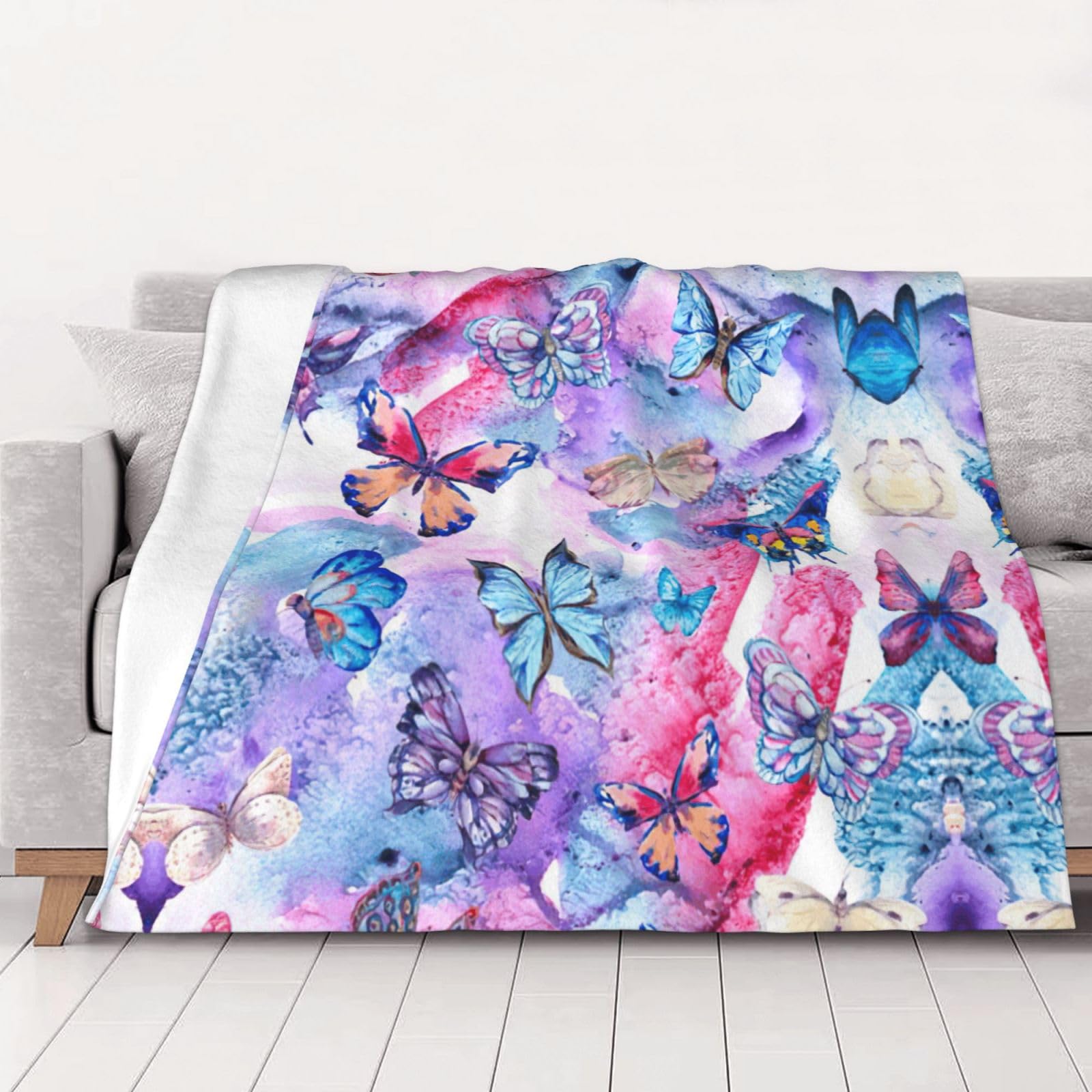 Plaid flanelle papillon super doux et chaud pour canapé et lit