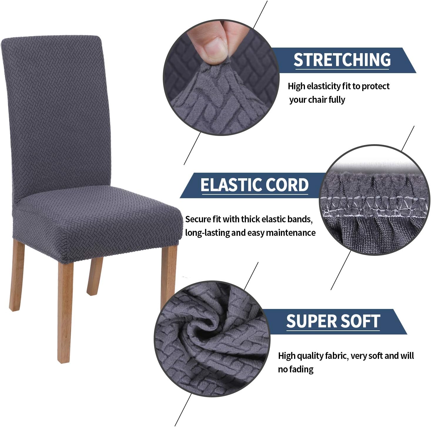 smiry Chair Covers for Dining Room Set of 6, Stretch Jacquard Dining Room Chair Covers, Removable Washable Parsons Chair Slipcovers Seat Protector,Twill Drak Grey