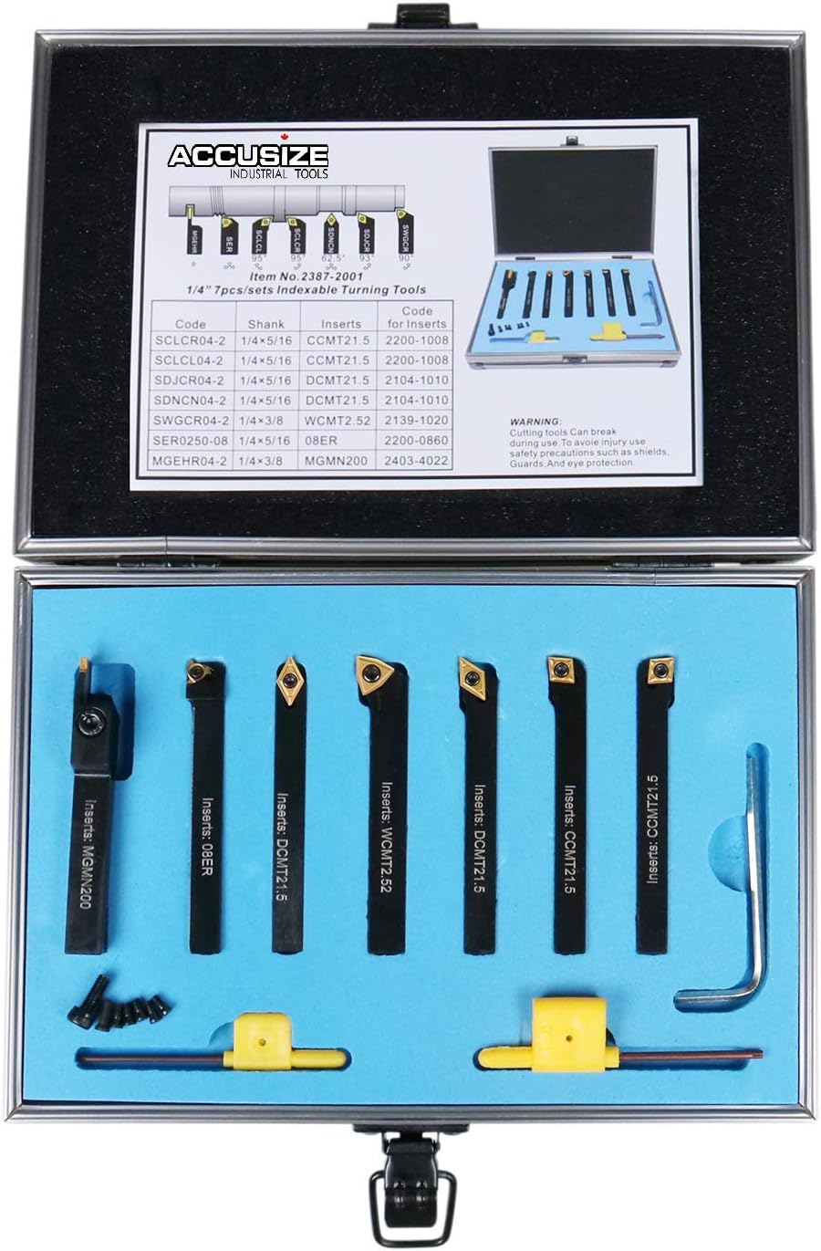 Accusize Industrial Tools 1/4'' Shank 7 Pc Indexable Carbide Turning Tool Set...