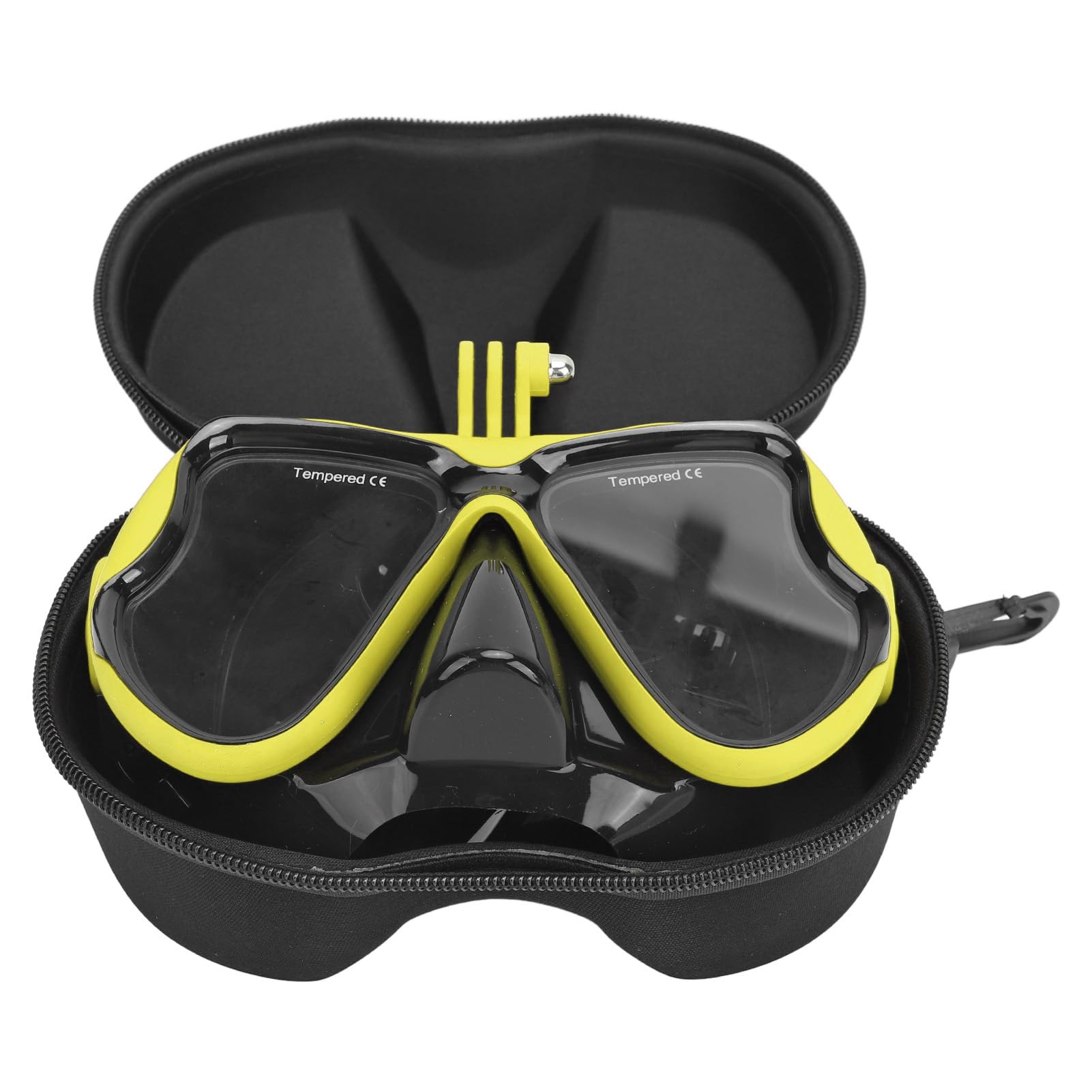 Ausla Diving , Tempered Glass Lens Action Camera Diving Goggles with Mount and Storage , Fog Silicone PC for Swimming Snorkeling Adults (Fluorescent Yellow)