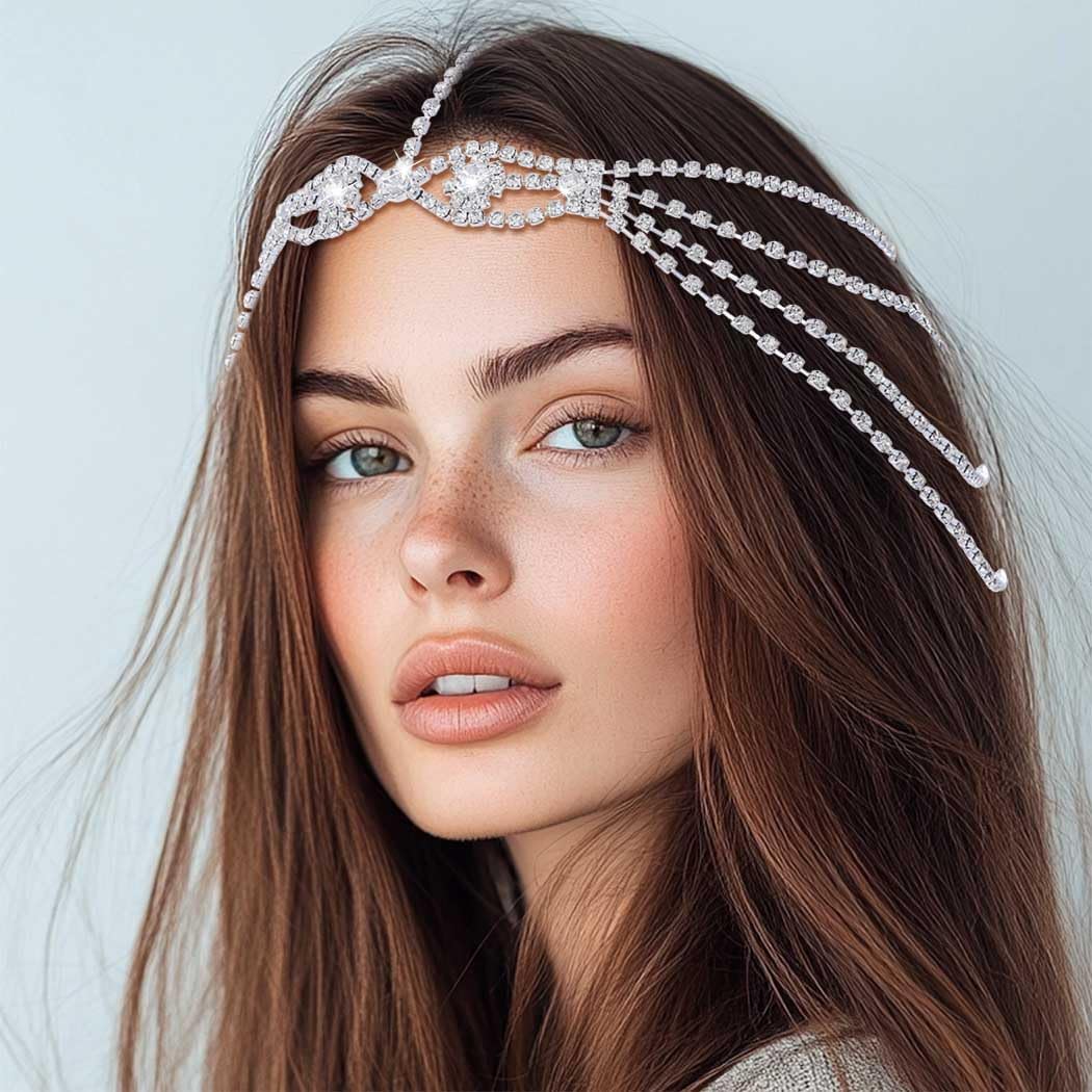 Rhinestone Head Chain Jewelry Silver Crystal Headpiece Wedding Hair Chain Prom Women Hair Accessories - Image 3