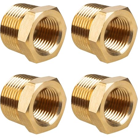 GASHER 5-Pack Brass Reducer Bushings - 3/4" NPT Male To 1/4" NPT Female, Threaded Pipe Fitting With Sealant