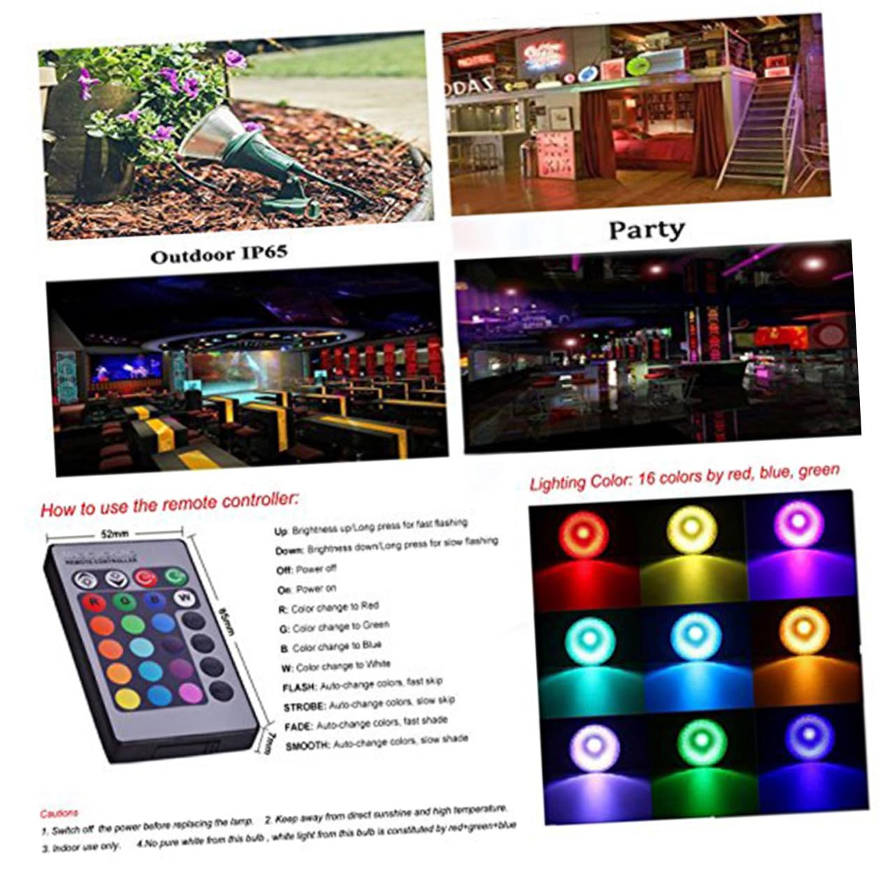Bombilla De Foco Led Rgbw E27 20w Exterior Con Control Remoto, Brillo Ajustable, Ángulo De Haz 180°, Iluminación Para Bares, Tiendas y Oficinas, Unidad Única