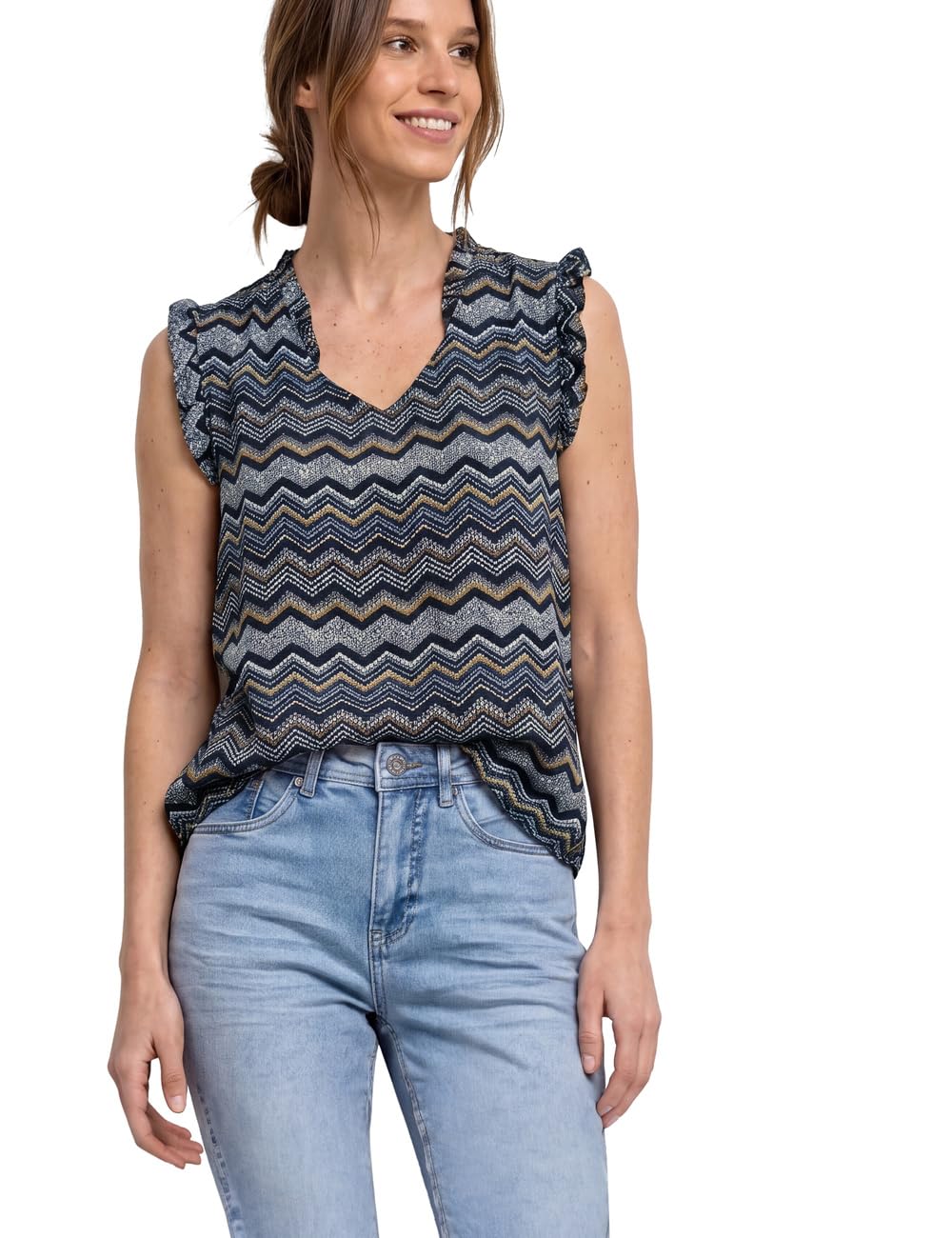 Street One Frozen Wave 38 Blouse Top with V-Neck and Ruffles