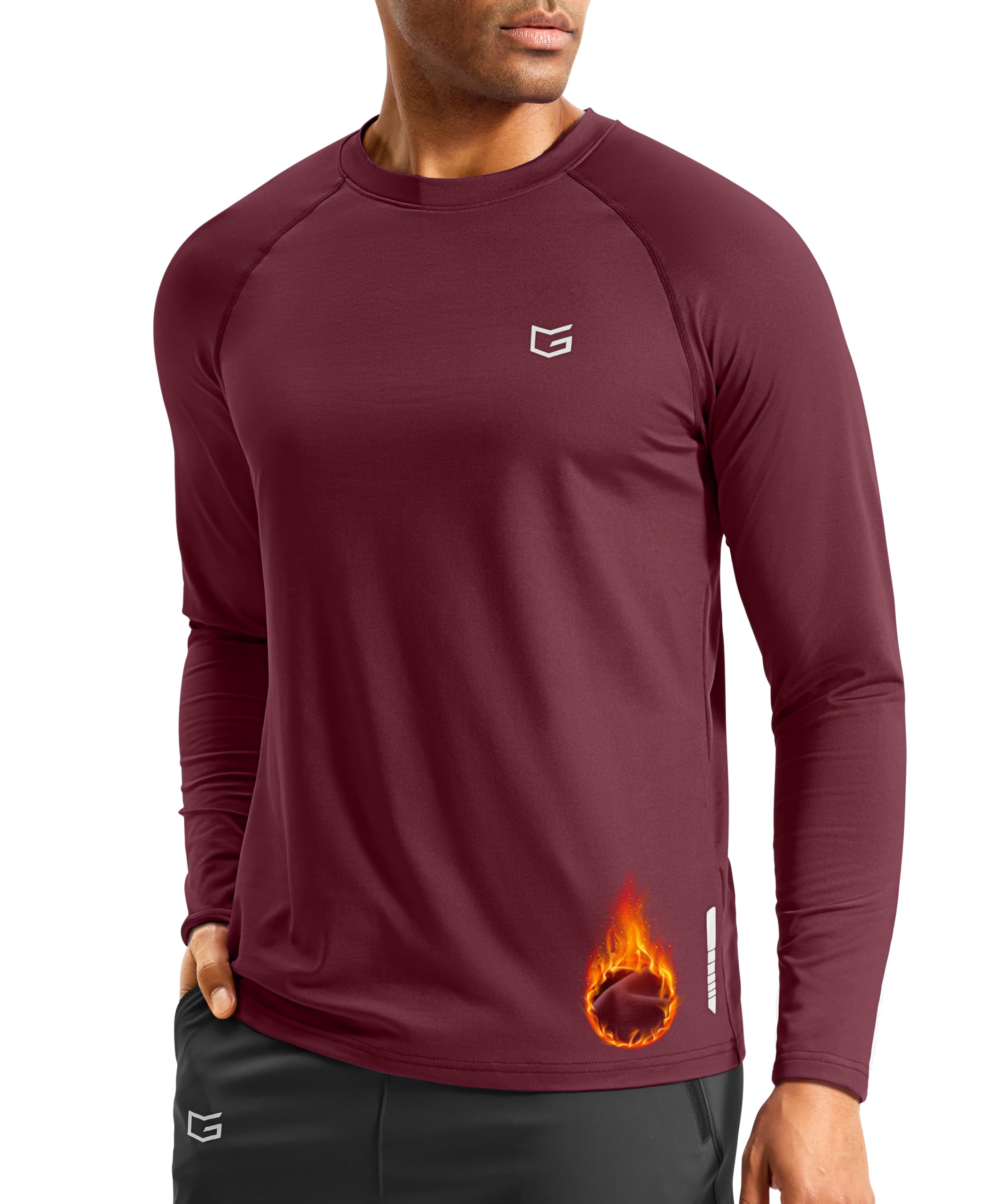 G Gradual Men's Thermal Shirts Long Sleeve Athletic Workout T-Shirts Crewneck Fleece Lind Base Layer for Men Cold Weather