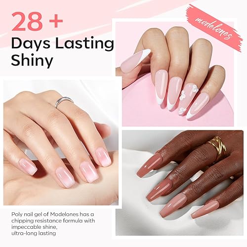 Miniatura 12 de Modelones Kit de gel de uñas de polietileno, gel de extensión de gel nude, blanco, colores franceses con lámpara de uñas, solución deslizante