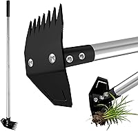 ATLRGISL 58-Inch 2-in-1 Weed Puller Tool: Long Handle Stainless Steel Rake, Grabber & Hoe for Dandelions, Lawns & Gardens