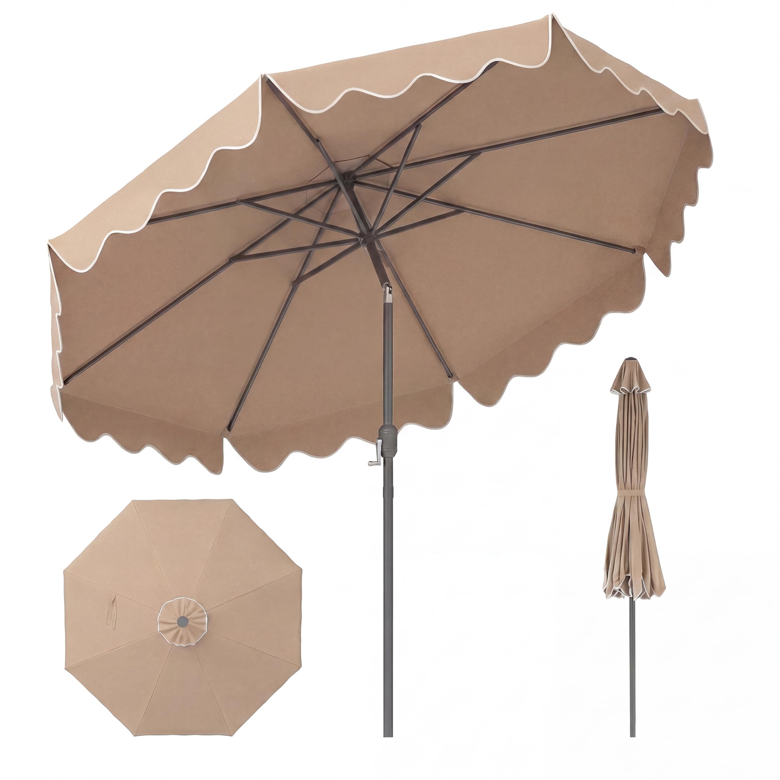KOMFOTTEU Sombrilla de Jardín 280 cm, Parasol Terraza Exterior con Manivela y Función de Inclinación, Sombrilla de Mercado con 8 Varillas, para Playa, Jardín, Piscina, sin Base