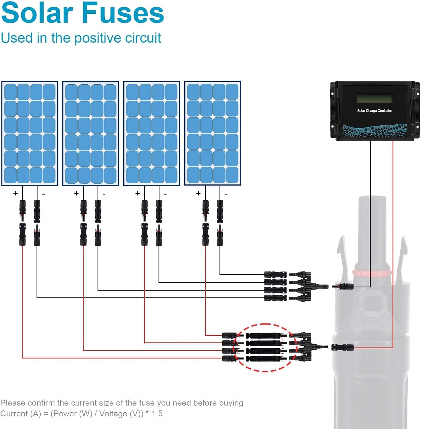 Leehitech 2×10A Solar Fuse Holder Inline with Male and Female Connector for Solar Panel and Solar Controller Waterproof Solar Fuse Connector - Image 4