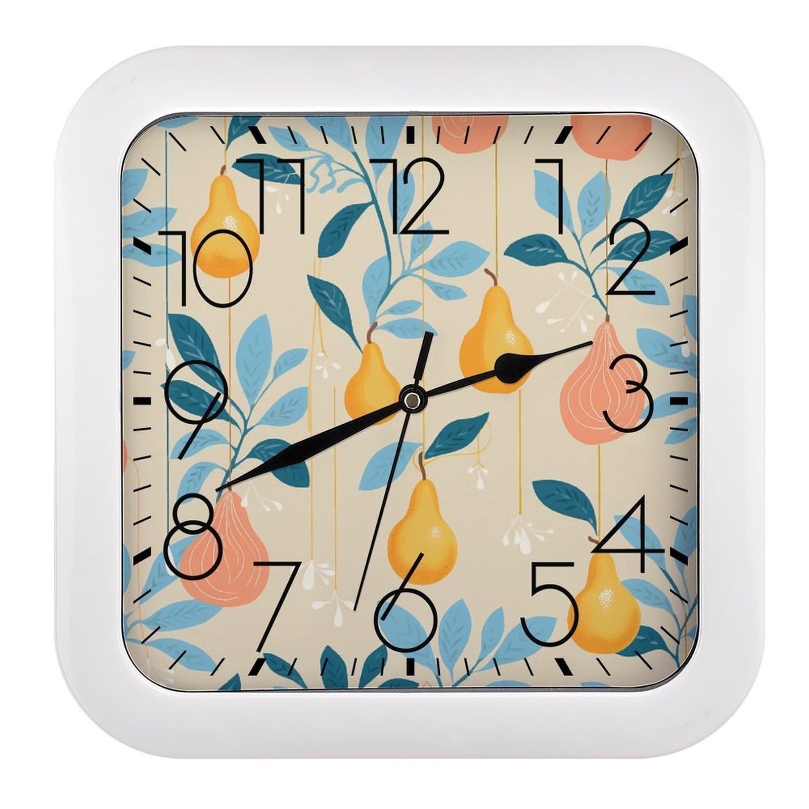 Horloge murale carrée moderne design poires feuilles haut de gamme