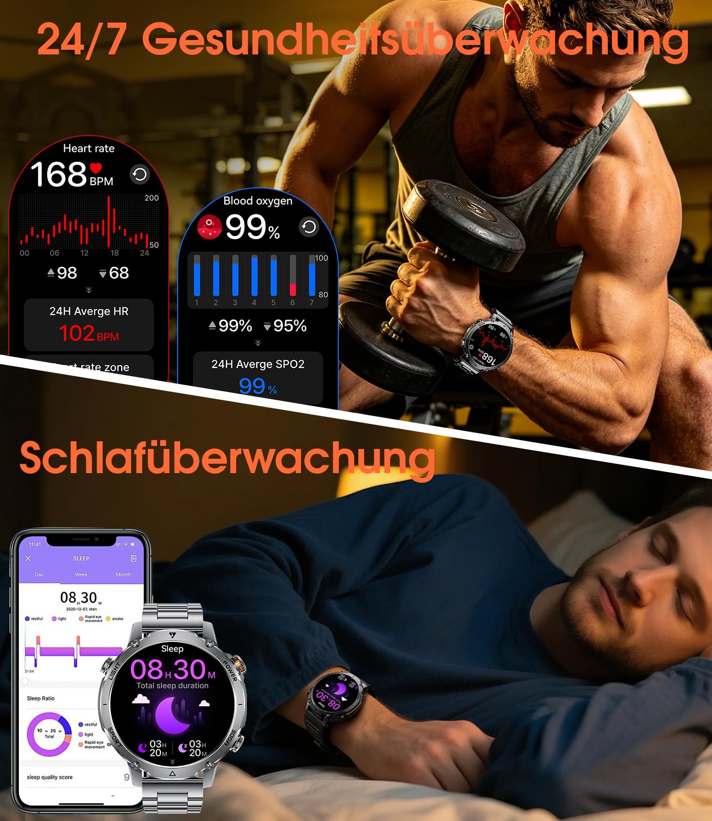 SUNKTA 1400mAh Akku Smartwatch Herren, 1.7 HD Militär Smart Watch mit Telefonfunktion, 110+ Sportmodi, IP68 Fitnessuhr… – Ansicht 5
