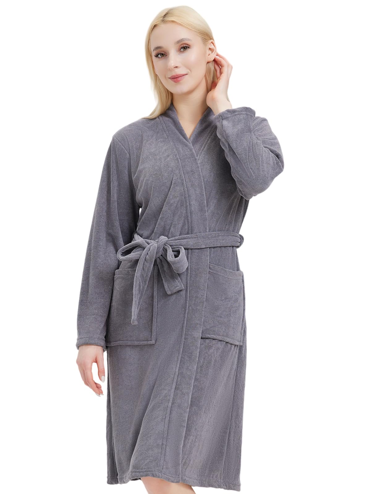 MiYODOS Women's Robe Lightweight Terry Cloth Kimono Robes Knee Length Bathrobe