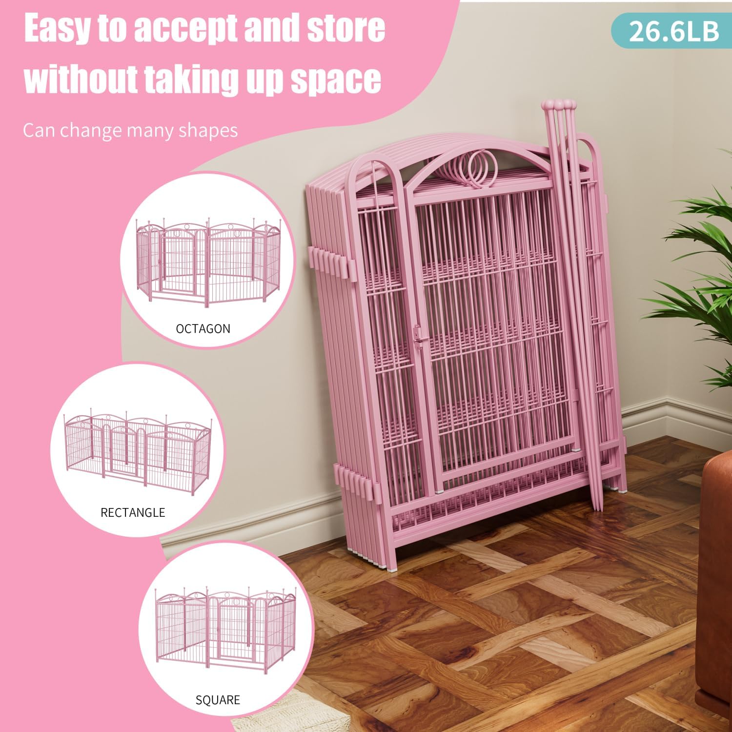 Dog Playpen Indoor 32 inch Pink 8 Panels Metal Dog Pen Pet Dog Fence Outdoor Exercise Pen with Doors, Heavy Duty Dog Fence Puppy Pen for Large Medium Small Dogs Indoor Outdoor