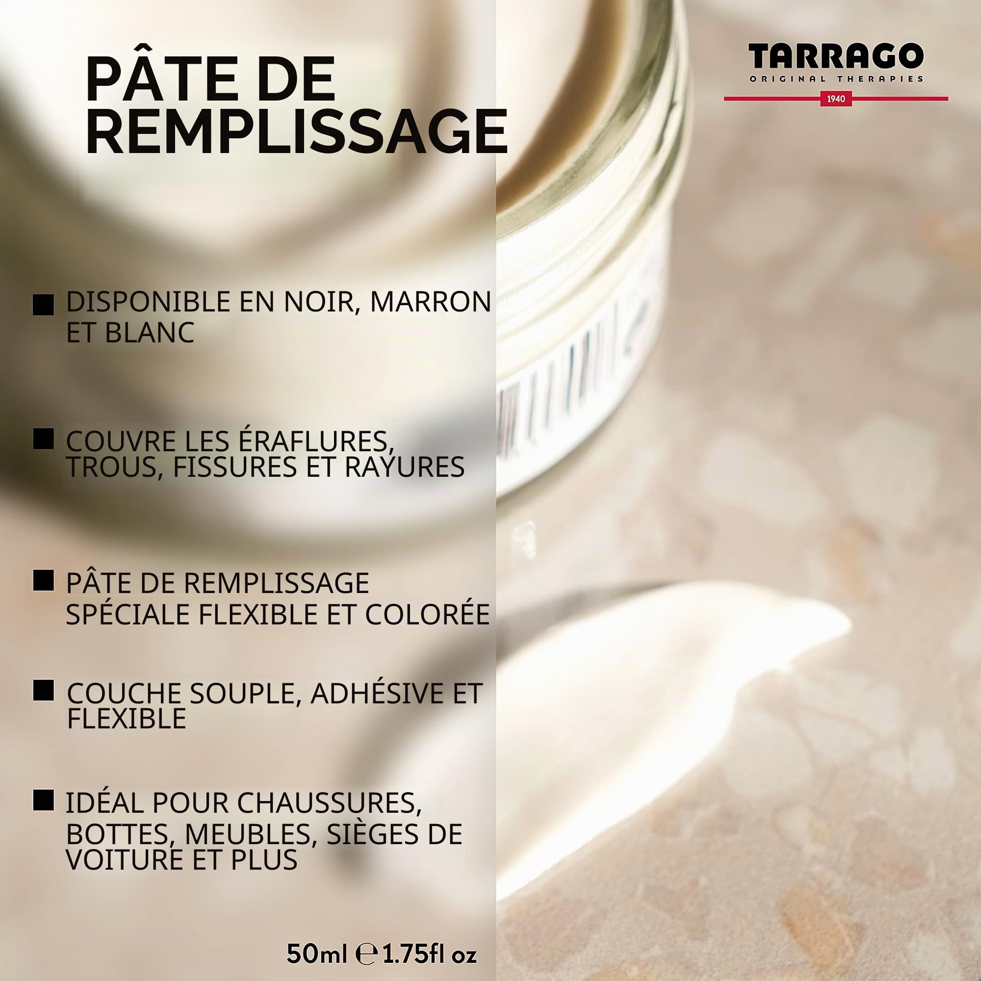 Tarrago Filling Paste 50 ml | Pâte de remplissage pour réparer tous les types de chaussures en cuir, en cuir synthétique et en caoutchouc