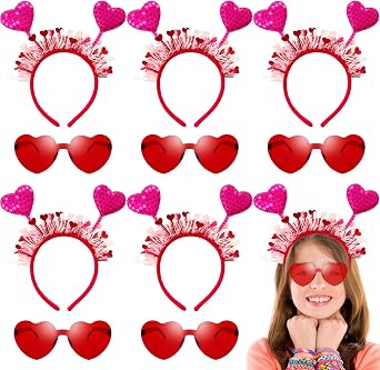 12 Pcs Valentines Day Heart Headband and Heart-Shaped Glasses, Heart Sequin Headband,Heart Shape Decor Headband for Valentine Props Halloween Party Costume Accessory