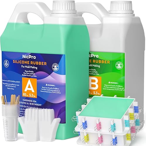 Nicpro Kit de fabricación de moldes de silicona de 170 onzas, goma de silicona líquida de platino para fabricante de moldes, relación de mezcla