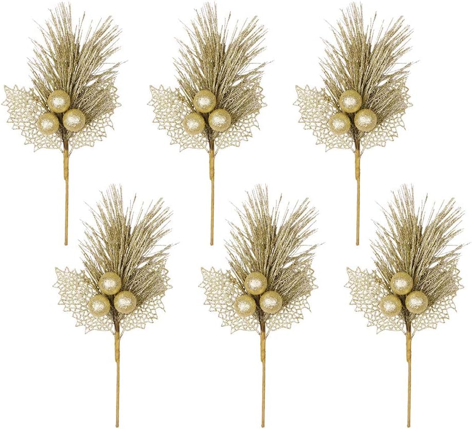 Amazon.com: Valery Madelyn 6 Pcs Gold Glitter Christmas Picks with ...