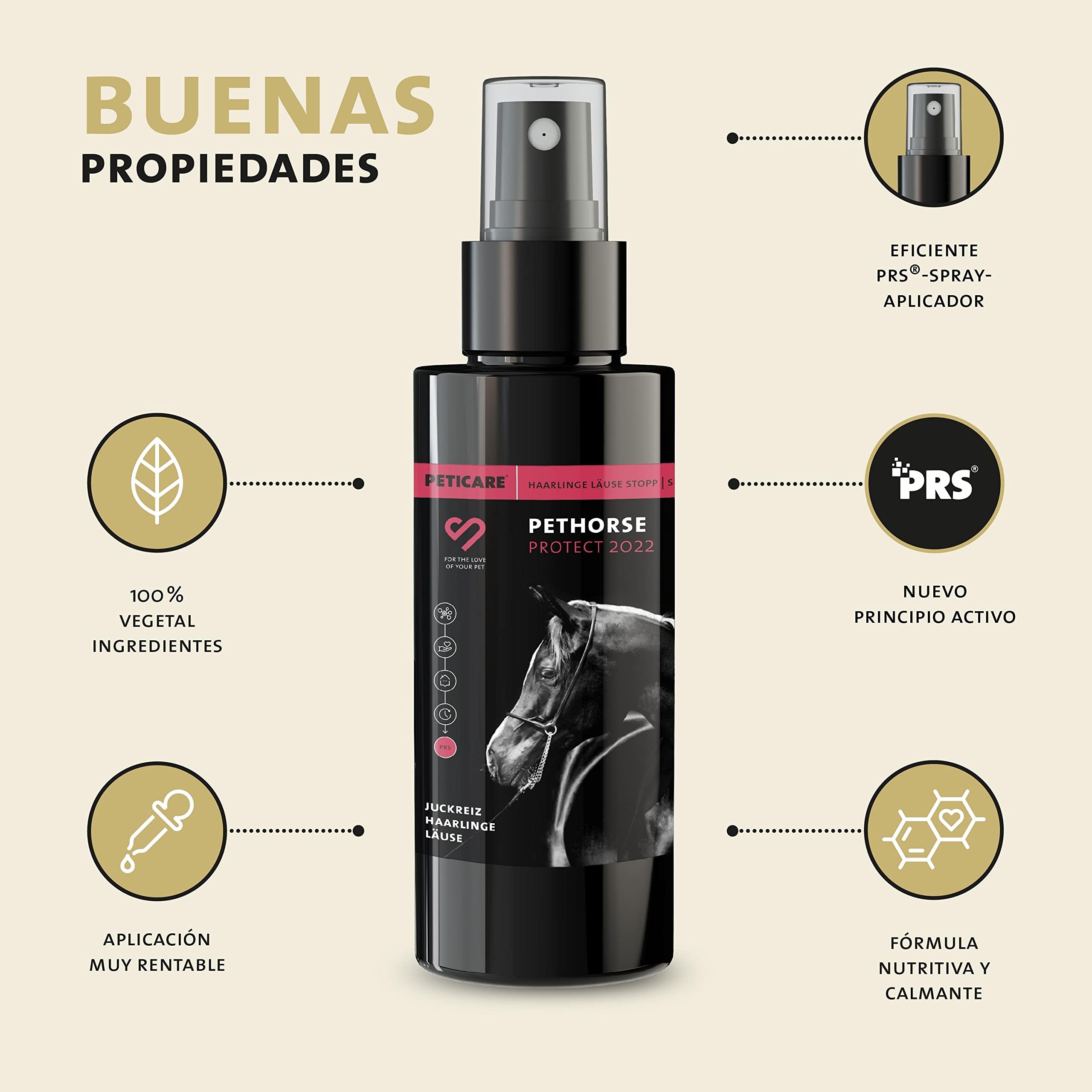 Peticare PetHorse Protect 2022 - Aerosol antipiojos y calzas de pelo para caballos | Remedio especial alivia eficazmente el picor y apoya el proceso de regeneración. Sistema PRS único para acción