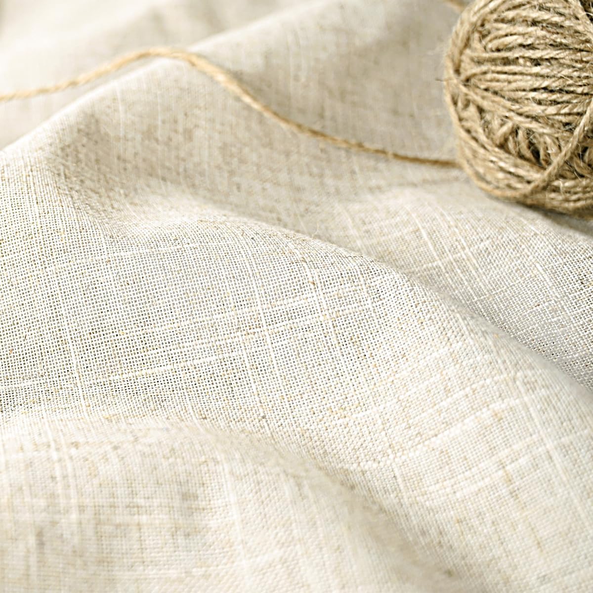 DOSLY IDÉES Farmhouse Linen Shower Curtain,Bowknot,Cotton Blend Fabric,Pleated Beige Stripe,Country Style,72x84 in