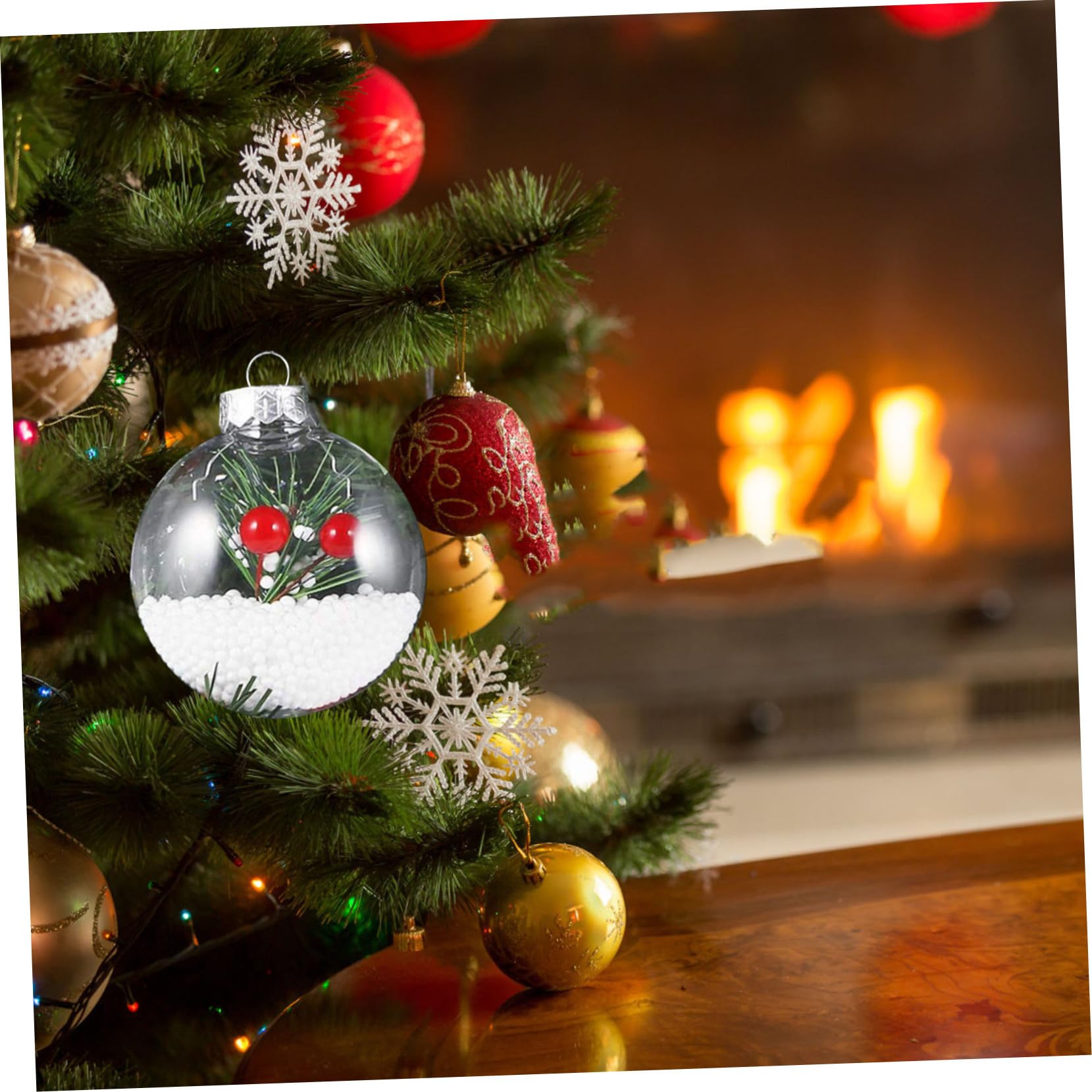 Adornos Colgantes Navideños 80mm Transparentes De Plástico, Bolas Planas Hollow DIY, Decoraciones para Árbol De Navidad, 20 Piezas para Manualidades y Fiestas